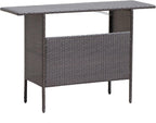 Giantex Outdoor Patio Wicker Bar Table, 2 Storage Shelves, 55''W Tabletop, Rails for Hanging Wine Glasses, Heavy-Duty Metal Frame, Bistro Rattan Bar Counter Table for Poolside Backyard (Mix Brown)