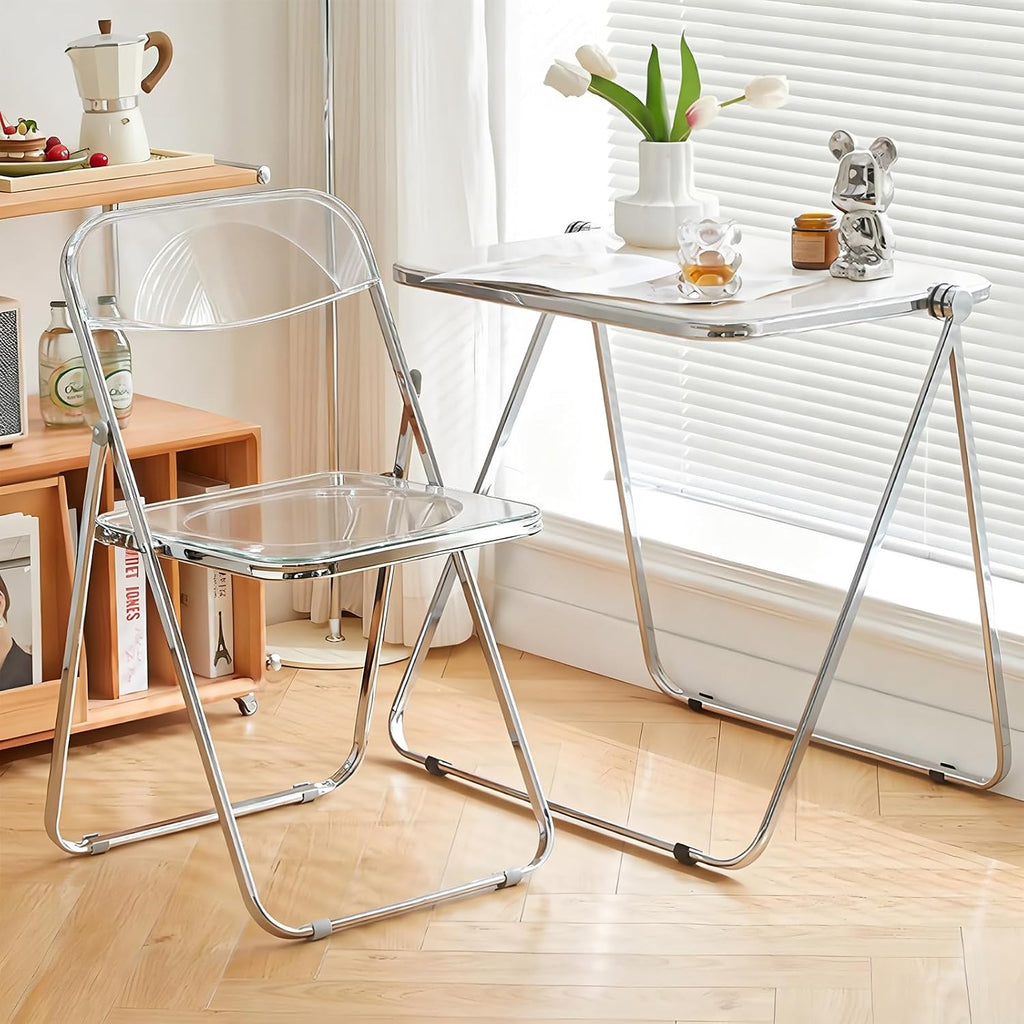 Folding Chair, 12 Pack Acrylic Chair, Clear | Space-saving acrylic folding chair,easy fold & store.Holds up to 300 lbs,comfortable for home,office,parties and daily use.