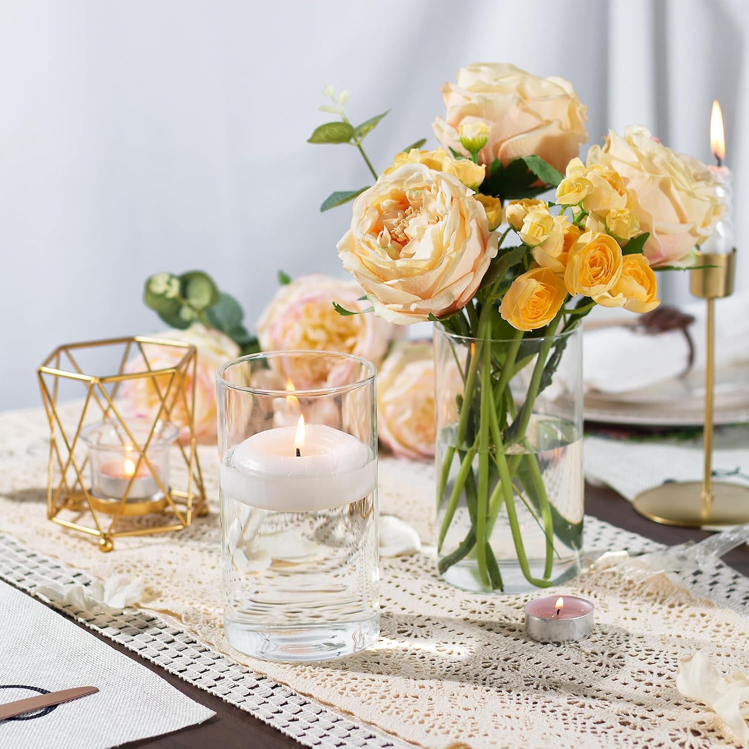 TBWIND 12pcs Glass Cylinder Vases for Centerpieces, 6 Inch Clear Flower Vases for Wedding Decorations and Indoor Home Decor, Hurricane Candle Holder for Table Shelf, Party