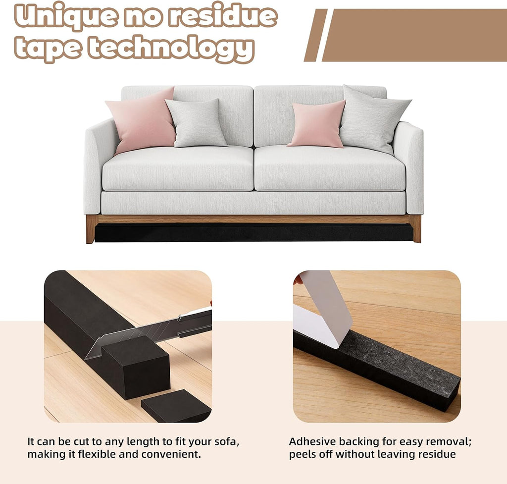 Under Couch Blocker, Couch Gap Filler - Cuttable, No-Residue, Toy Blockers for Under Furniture, Under Bed Blocker for Pets (1.2” H, 5 Pack, 80” Total)