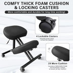 PU Leather Ergonomic Kneeling Chair, Adjustable Home and Office Stool with Thick Pads and Flexible Lockable Brake Wheels for Back Pain Relief (Light Black)