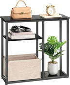 HOOBRO Narrow Console Table with Storage Basket, 29.5" Small Entryway Table with 3-Tier Storage Shelves, Behind Couch Sofa Table, Hallway Table for Living Room, Black and Beige BB60XG01