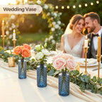 ComSaf Glass Bud Vases Set of 12, Small Diamond Bud Vases in Bulk, Mini Flowers Vases for Centerpieces, Vintage Decor Centerpiece for Table, Wedding Recepetion, Home, Housewarming Gift (Grey Blue)