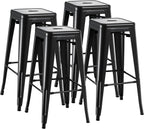 Furmax 30 Inch Metal Bar Stools Set of 4, Counter Height Stools, Industrial Bar Chairs Patio Stool Stackable Stool for Kitchen/Dining Room/Indoor Outdoor(Dark Black, 30'' Backless)