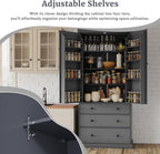 LUMISOL Kitchen Pantry Sideboard, 77” High Freestanding Large Cupboard Storage Cabinet with 3 Drawers, 3 Adjustable Shelves, 8 Door Shelves for Kitchen, Dining Room, Grey