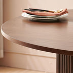 47" Round Dining Table for 4, Modern Farmhouse Kitchen Table, Walnut Wood Veneer Tabletop with Wood Strip Base, Kitchen & Dining Room Table