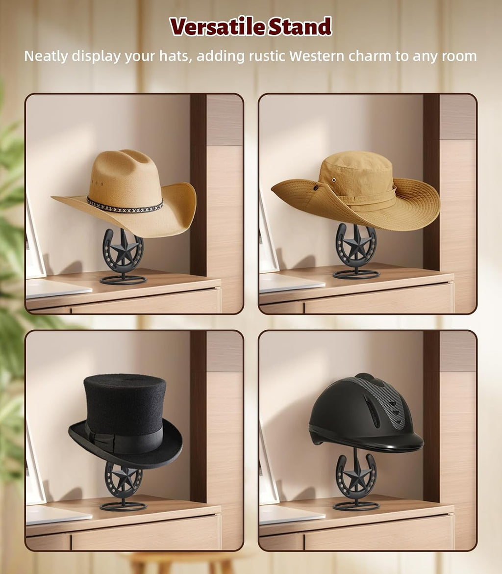 Cowboy Hat Stand, Hat Display Stand Tabletop, Western Horseshoe Decor, Cowboy Hat Rack, Cowboys Gifts for Men, Western Stuff, Desk Hat Rack for Fedora, Sun Hats, Straw Hats, Iron, Black, 2 Packs
