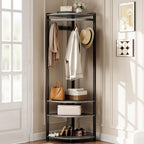 GarveeHome Corner Coat Rack with Shoe Bench Entryway, Corner Hall Tree with 6 Double Hooks, Corner Clothes Rack with Storage Corner Tree with Organizer Shoe Bench Shelf for Entryway, Hallway, Closet