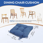 Chair Cushions for Dining Chairs Set of 2 Non Slip Cushions for Kitchen Chairs 4" Thick Seat Cushions 2 Pack Waterproof Chair Pads for Dining Room Indoor with Ties 16.5"x16.5" Tufted Memory Foam Blue
