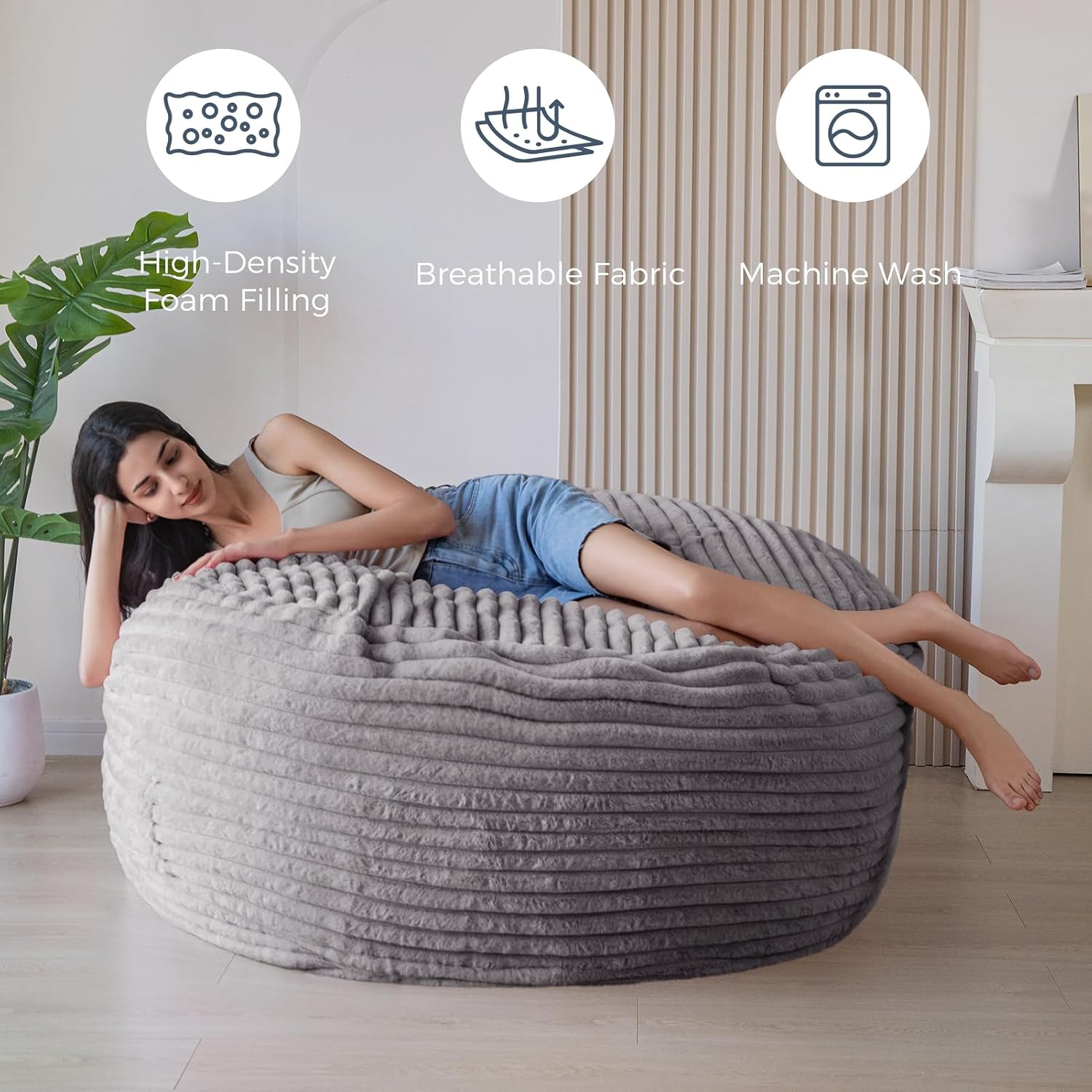 MAXYOYO Giant Bean Bag Chair Bed for Adults, Convertible Beanbag Folds from Lazy Chair to Floor Couch Bed, Large Floor Sofa Couch, Big Sofa Bed, High-Density Foam Filling, Machine Washable Cover