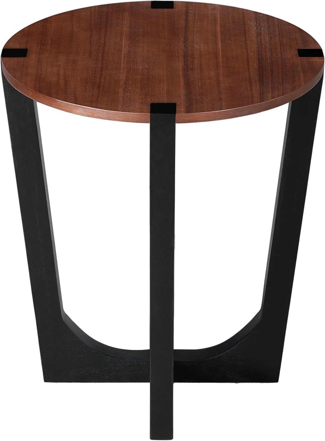 Round Wood Side End Table, Modern Industrial Accent Table with Curved Black Metal Legs, Small Sofa Side Table Nightstand for Living Room Bedroom Entryway