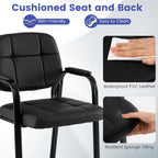 Giantex Waiting Room Guest Chairs Set of 2, Leather Office Reception Chairs with Padded Armrests, Metal Frame, Stationary Side Chairs No Wheels for Conference Meeting Lobby Home, Black