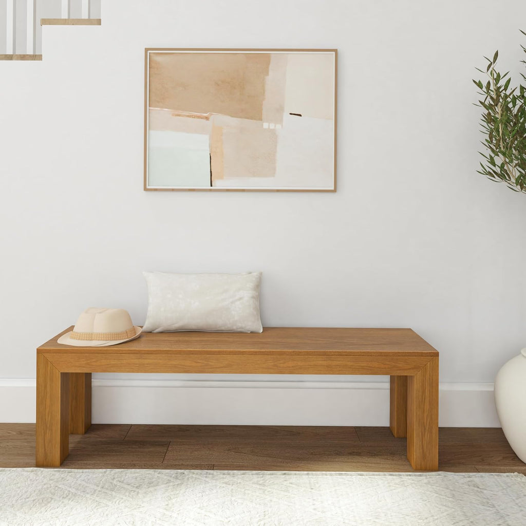 Plank+Beam 60 Inch Dining Bench for Dining Room, Bench for 72 Inch Table Kitchen Dining Seat, Wooden Outdoor Bench, Solid Wood Entryway Bench, Pecan Wirebrush