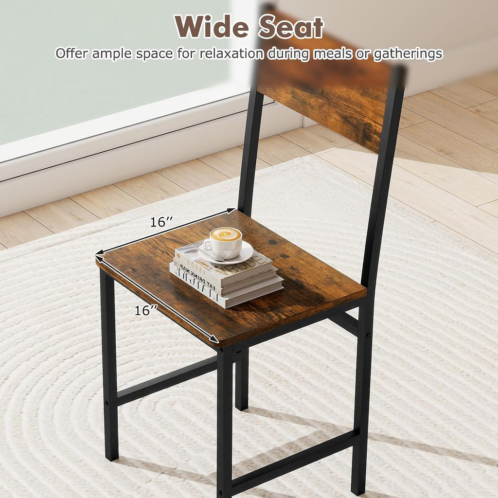 COSTWAY Dining Chairs Set of 4, Industrial Farmhouse Armless Side Chairs with Rustic Wood & Metal Frame, Wide Comfy Seat & Slanted High Back for Dining Room, Kitchen, Office, Restaurant