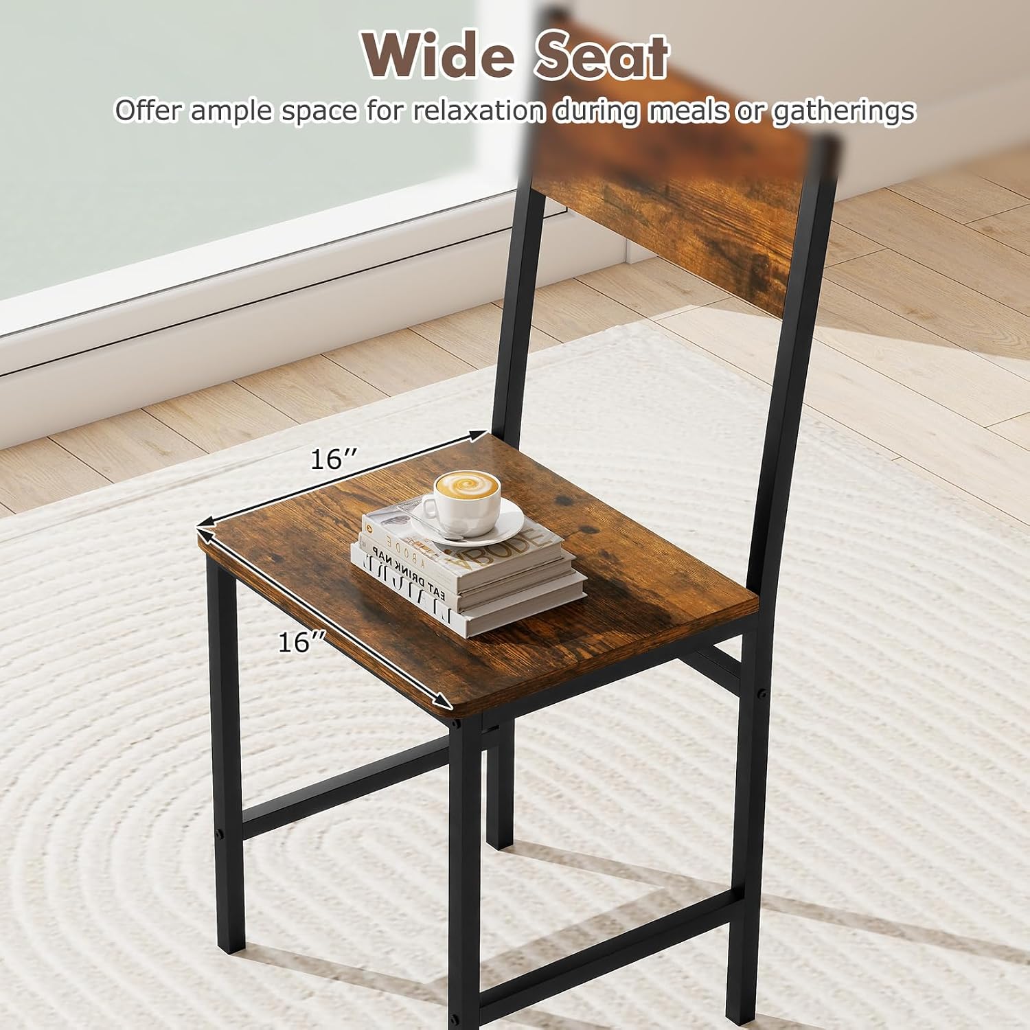 COSTWAY Dining Chairs Set of 4, Industrial Farmhouse Armless Side Chairs with Rustic Wood & Metal Frame, Wide Comfy Seat & Slanted High Back for Dining Room, Kitchen, Office, Restaurant