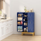 ARTPOWER 45'' Kitchen Pantry Cabinet, 4 - Layer Storage Cupboard with Adjustable Shelves for Storage Cabinet Pantry, Food Pantry Cabinet for Kitchen, Dining Room and Living Room,Gold Legs, Blue