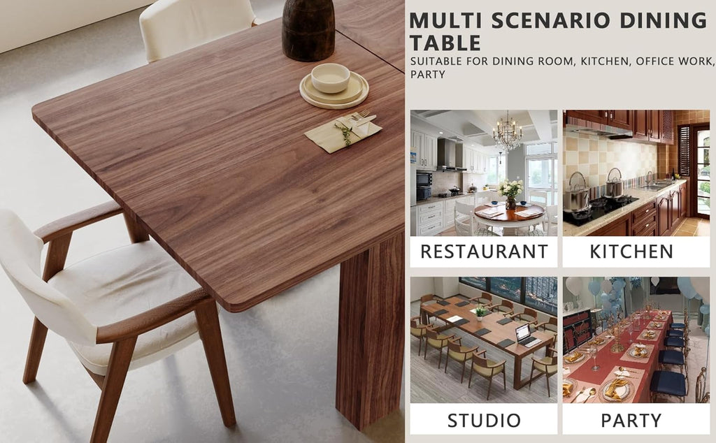 55" to 86" Expandable Dining Table with Slide-Out Leaf for 6 10 People, Modern Rectangular Dining Room Table, Wooden Extendable Kitchen Table for Office Living Room,Brown