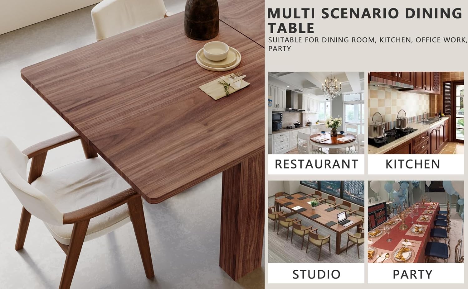55" to 86" Expandable Dining Table with Slide-Out Leaf for 6 10 People, Modern Rectangular Dining Room Table, Wooden Extendable Kitchen Table for Office Living Room,Brown