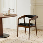 COSTWAY Dining Chairs with Arms Set of 4, Mid Century Modern Wooden Accent Chairs with Faux Leather Seat & Padded Backrest, Kitchen Side Armchairs for Living Dining Reading Room, Brown & Black