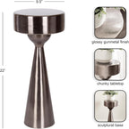 Kate and Laurel Solbrett Modern Sophisticated Metal Drink Table, 10 x 10 x 22, Gunmetal, Contemporary Mini Pedestal Table with Unique Sculptural Design for Use as Indoor Plant Stand