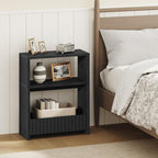 MAHANCRIS Narrow Side Table, 3-Tier Small End Table with Storage Shelf, Skinny Nightstand Sofa Table for Small Spaces, Slim Bedside Table with Magazine Holder for Living Room, Bedroom, Bathroom, Black