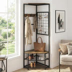 Giantex Corner Hall Tree with Shoe Bench, 4-Tier Freestanding Coat Rack with Hooks & 2-Tier Metal Wire Shoe Rack, Industrial Corner Storage Organizer for Entryway, Hallway, Bedroom