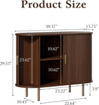 DHH Sideboard Buffet Cabinet with Storage,Mid Century Modern Fluted Accent Coffee Bar Console Table,Tambour Sliding Doors& Adjustable Shelf for Kitchen, Living Room, Entryway(Walnut, 40Inch)