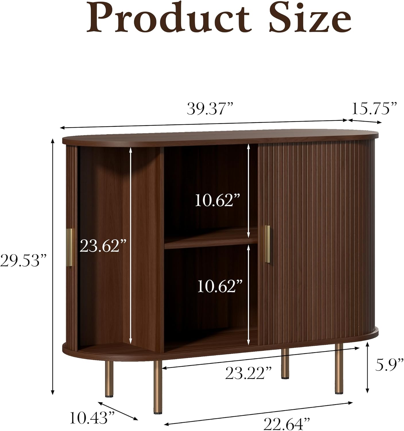 DHH Sideboard Buffet Cabinet with Storage,Mid Century Modern Fluted Accent Coffee Bar Console Table,Tambour Sliding Doors& Adjustable Shelf for Kitchen, Living Room, Entryway(Walnut, 40Inch)