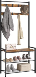 YATINEY Hall Tree, Coat Rack with Shoe Bench, Entryway Bench with Shoe Storage, Multifunctional Entryway Storage Organizer, Metal Frame and 8 Movable Hooks, for Hallway, Rustic Brown MT01BR