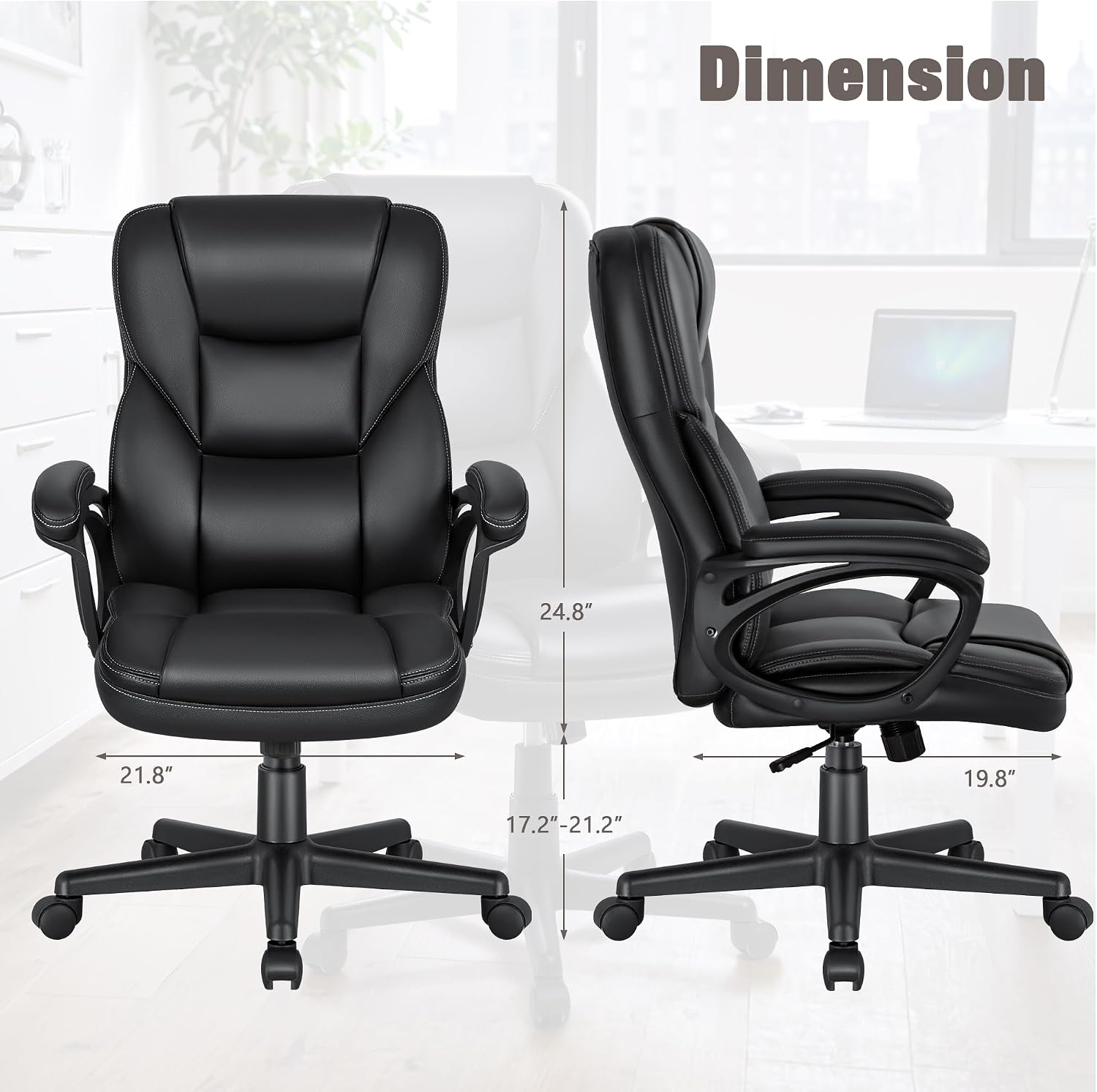 JUMMICO Executive Office Chair High Back Managerial Home Desk Chair, Adjustable Swivel Computer PU Leather Chair with Lumbar Support (Black)