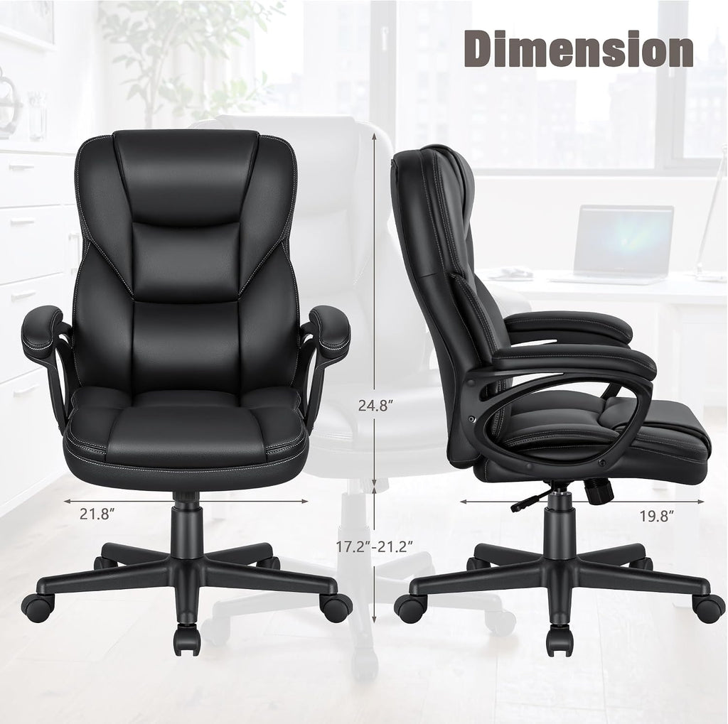 JUMMICO Executive Office Chair High Back Managerial Home Desk Chair, Adjustable Swivel Computer PU Leather Chair with Lumbar Support (Black)