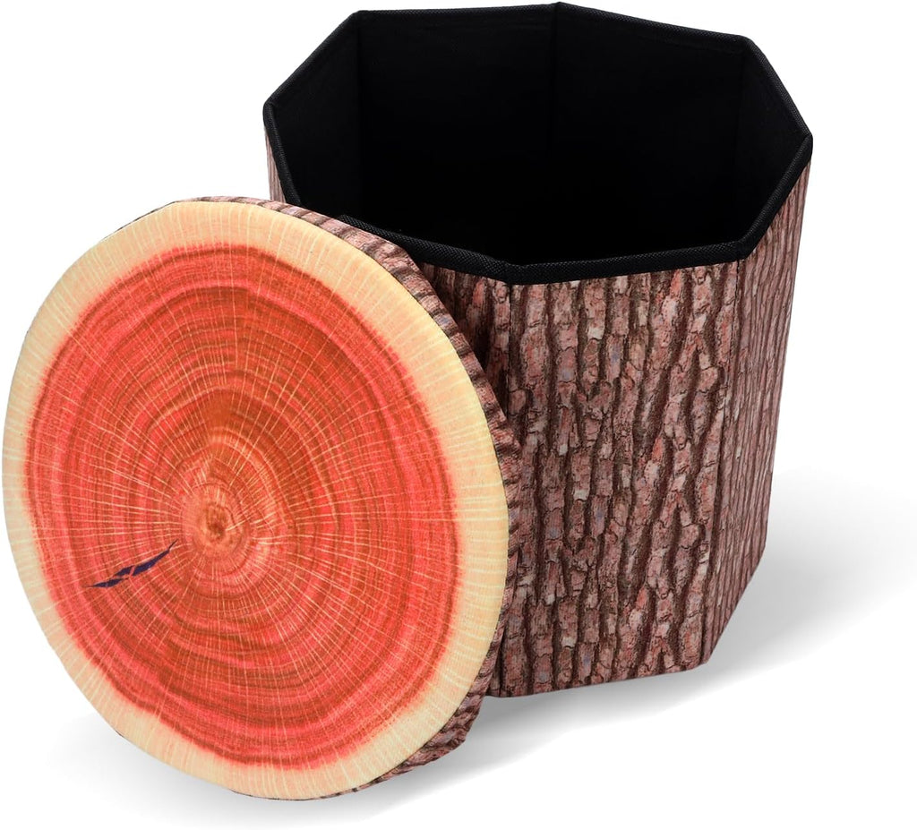 Round Storage Ottoman Cube, Tree Stump Stool, Forest Decor, Multifunctional Toy Storage Box, Cute Foldable Ottoman Stool, Tree Stump Footstool Ottoman, 11inch