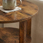 Round Side Table, 3-Tier End Table with Storage, 19.7 inch Rustic Brown Accent Table,Nightstand for Bedroom Living Room, Vintage Design for Couch, Sofa, Recliner, Small Space