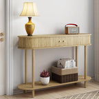 ARTPOWER 47.2" Modern Entryway Table with Wood Tambour Door, Accent Behind Couch Sofa Console Table with Storage, Fluted Side Table for Hallway, Living Room, Foyer, Natural Wood