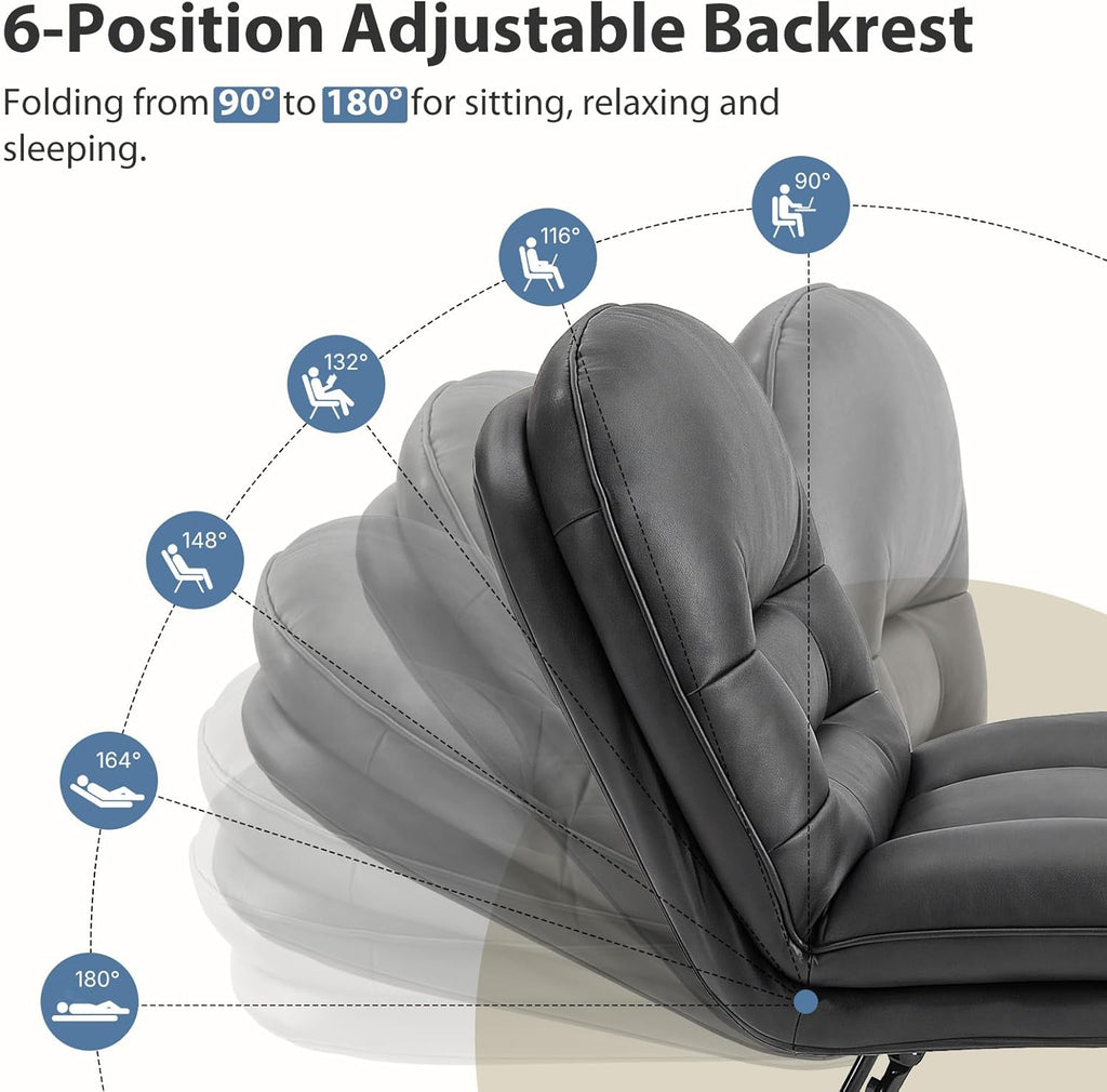 DUMOS Comfy Saucer Chair,PU Leather Foldable Chairs for Bedroom, Living Room, Dorm & Gaming, Small Foldable Fashion Floor Chair with Back Support for Small Spaces Adults,Inky