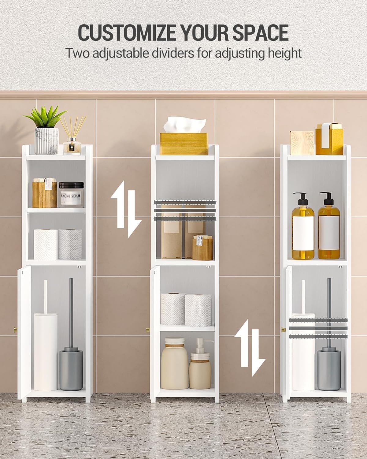 Hzuaneri Bathroom Storage Cabinet, Narrow Toilet Paper Cabinets with Doors | Small Corner Floor Cabinet with Doors and Adjustable Shelf, Bathroom Organizer for Small Spaces, White BC19703X