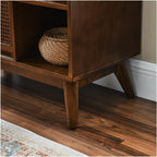 Mid Century Modern Rattan Sideboard Cabinet, Buffet Cabinet for Entryway Hallway Living Room Kitchen Dining Room, Adjustable Shelf & Feet Doors,for Kitchen