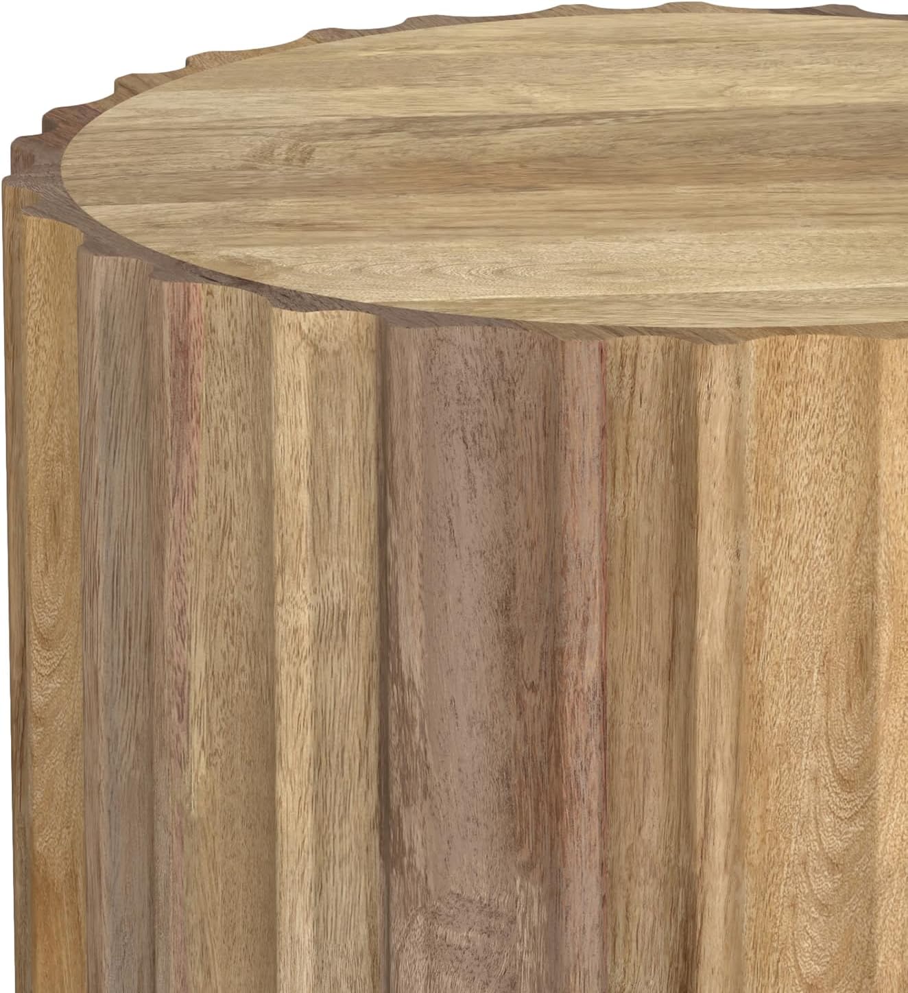 SIMPLIHOME Rolf Side Table - 16 inch Wide Solid Mango Wood End Table in Natural, Boho Contemporary Accent Table for Living Room or Bedroom with Hand-carved Fluted Design, Assembled