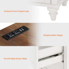 WAMPAT White End Table with Charging Station, Nightstand with Power Outlets & USB Ports, Modern Side Table with Drawer and Storage Cabinet for Bedroom (2PCS)