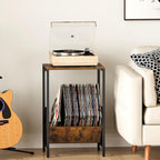 2 Tier End Table, Side Table, Record Player Stand with Storage Up to 100 Albums, Vinyl Record Storage, Turntable Stand for Vinyl, Brown Records Player Table for Living Room Bedroom