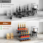 Nuovoware 3-Tier 12 Bottles Coffee Syrup Organizer, Separable Metal Rack with Wooden Base Whiskey Wine Dressing for Bar Countertop Kitchen