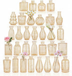 BEAHOT Bud Vase in Bulk - Flower Vases for Wedding Decorations, Glass Vase for Table Decorations, Small Vase for Home, Mother's Day, Centerpieces, Party, Office (32pack,Gpld)