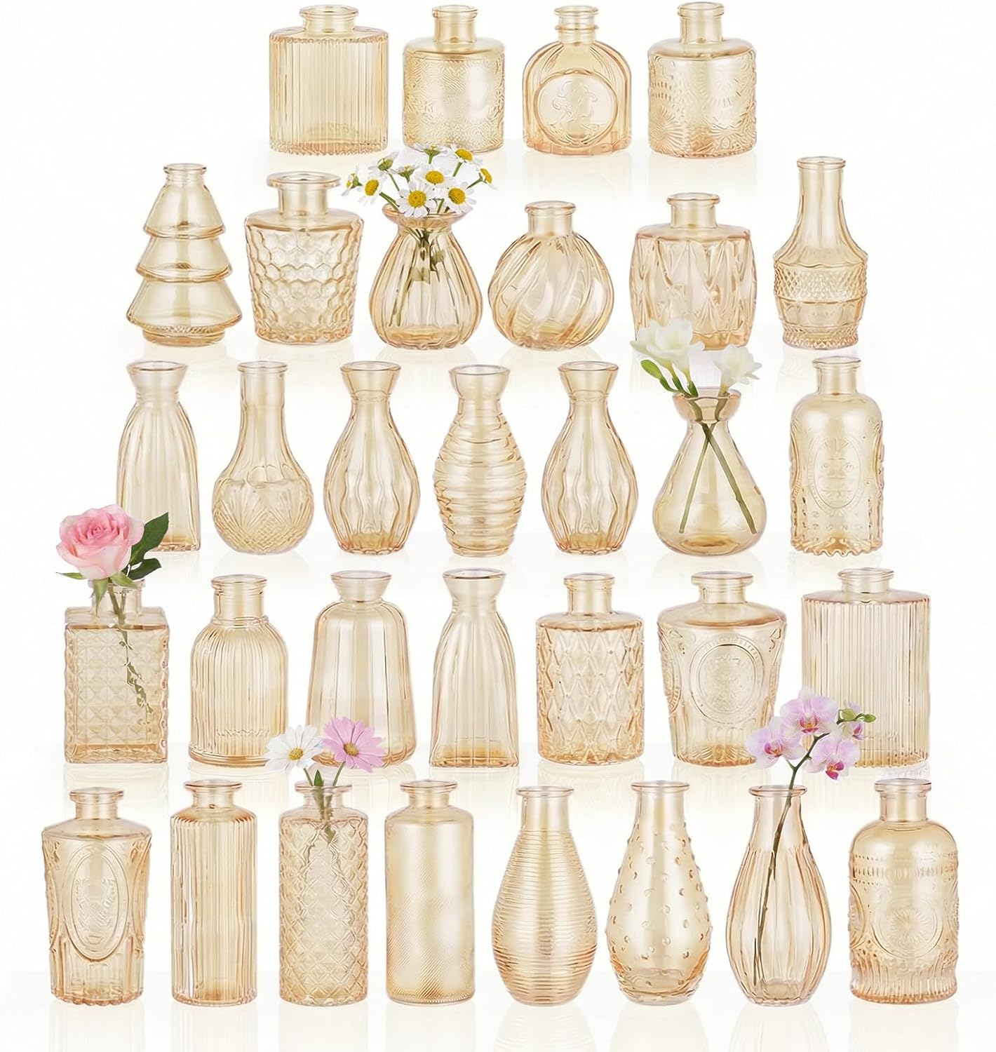 BEAHOT Bud Vase in Bulk - Flower Vases for Wedding Decorations, Glass Vase for Table Decorations, Small Vase for Home, Mother's Day, Centerpieces, Party, Office (32pack,Gpld)