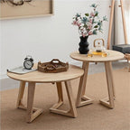 Round Coffee Table Wood Sofa Side Table Small Tea Tables Snack Desk for Living Room Balcony Apartment Heavy Duty(Natural,M)