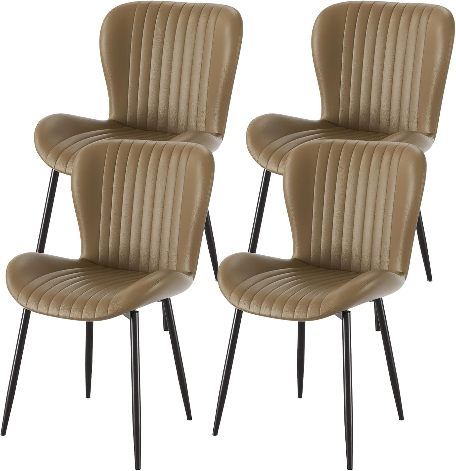 Dining Chairs Set of 4, Modern Upholstered Pu Leather Kitchen Side Chairs Dining Room Chairs Comfy Backrest, Brown