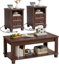 SAVOR LIFE Farmhouse Living Room Table Set,Rustic Wooden Coffee Table Set of 3,Large Coffee/End Side Tables with 2 Drawers for Living Room,Walnut