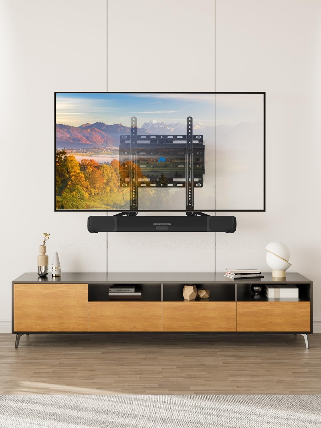 Mounting Dream Soundbar Mount Bracket for Mounting Above or Under TV Fits Most of Sound Bars Up to 15 Lbs, with Detachable Long Extension Plates MD5420