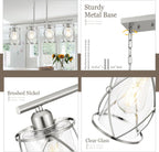 4-Light Kitchen Island Lighting, Modern Brushed Nickel Dining Room Light Fixtures with Clear Glass, Farmhouse Industrial Linear Chandelier Pendant Light with Adjustable Chain, CH9176BN-4IS