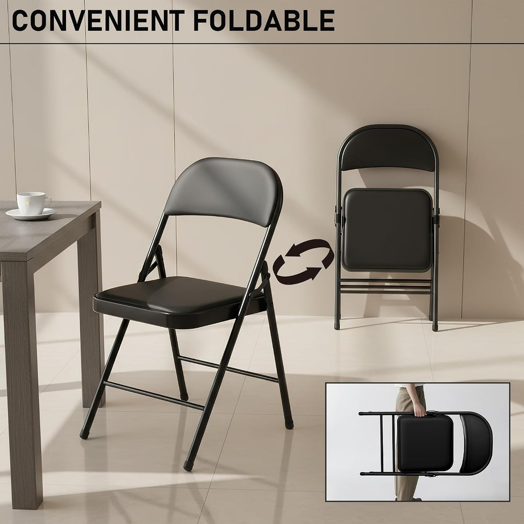 10 Pack Folding Chair, Black Folding Chairs with Cushion Portable Stackable Commercial Seat with Steel Frame, Padded Folding Chairs for Party Birtyday Wedding Indoor Outdoor Chairs
