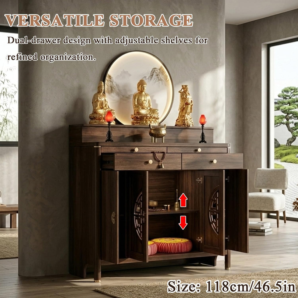 Personal Shrine Altar Table, Solid Wood Frame Buddhist Altar Cabinet, Meditation Prayer Table with Drawer (Brown, 78cm/30.7in)